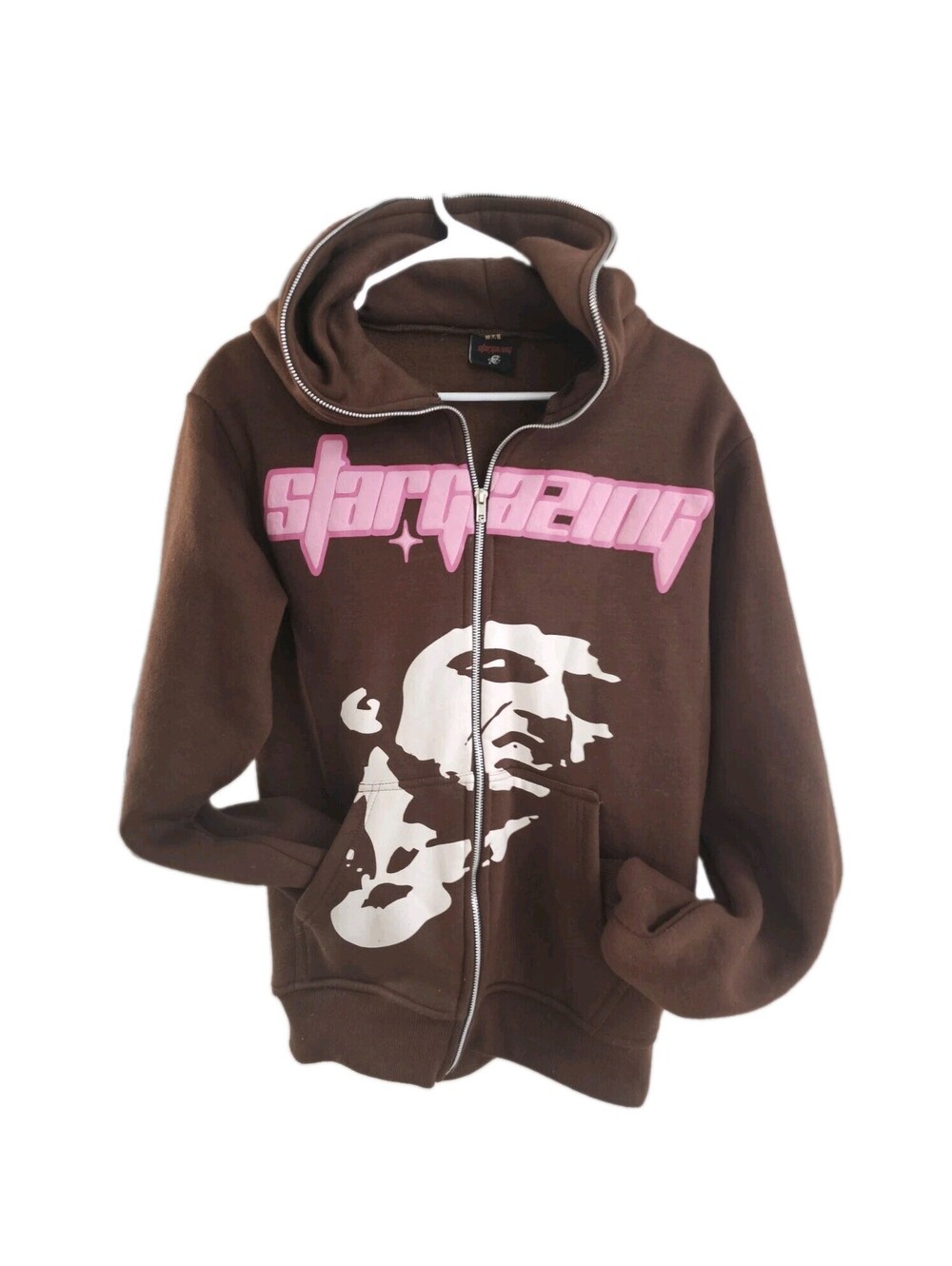 Stargazing Hoodie Brown Pink Puff Print Full Zip Scarface Tony Montana Size  M